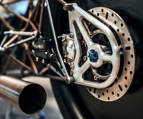 View of the rear wheel with brake disc