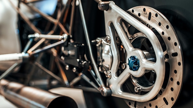 View of the rear wheel with brake disc