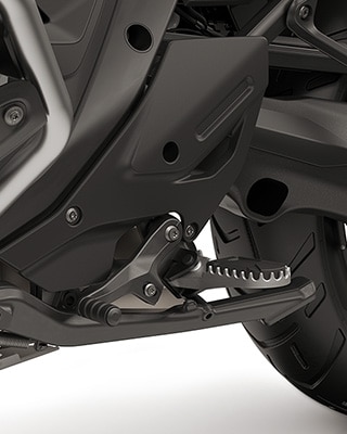 Enduro features, such as the large engine guard, folding brake lever and adjustable gearshift lever, enduro footrests incl. passenger footrest