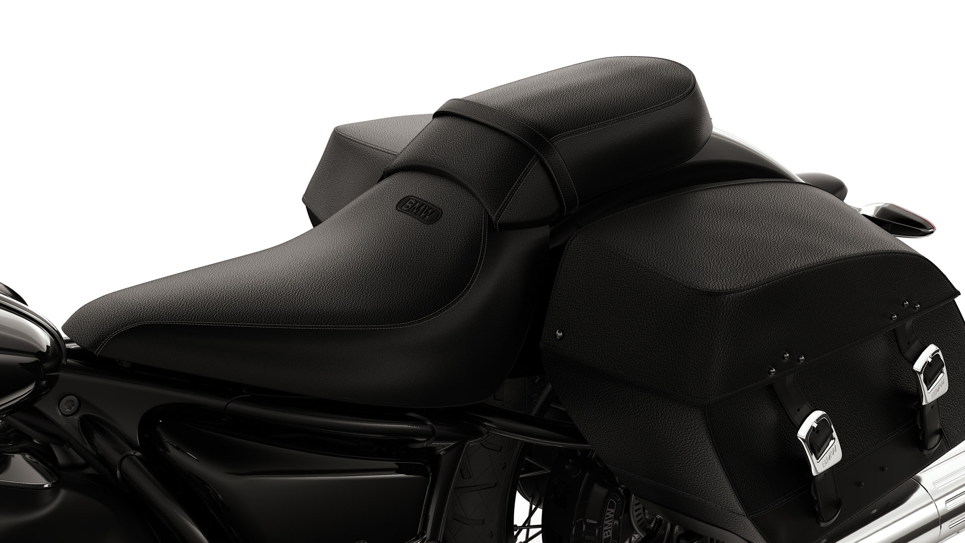 We see the divided seat with pillion passenger seat.