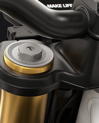 The gold-coloured 43-mm upside-down fork of the F 450 R from BMW Motorrad